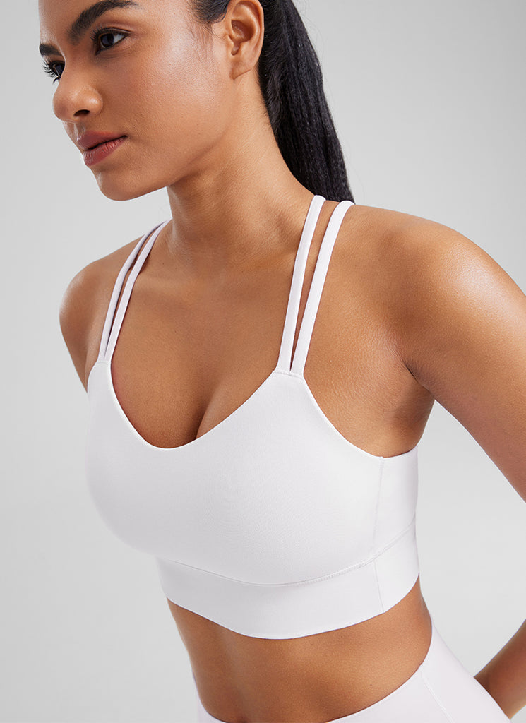 CRZ YOGA Womens Butterluxe Strappy Longline Criss Cross Molded Cup Bra White Apricot