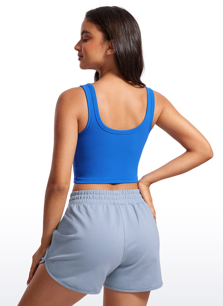 CRZ YOGA Women Longline U Neck Medium Impact Ribbed Sports Bras Deep Red