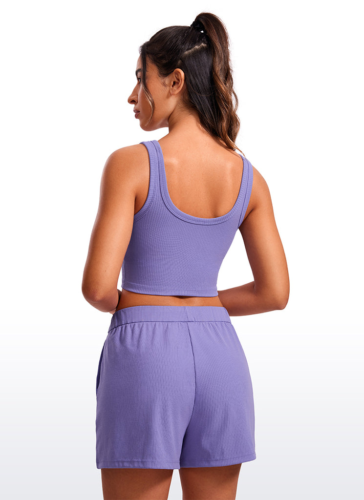 CRZ YOGA Women Longline U Neck Medium Impact Ribbed Sports Bras Taupe