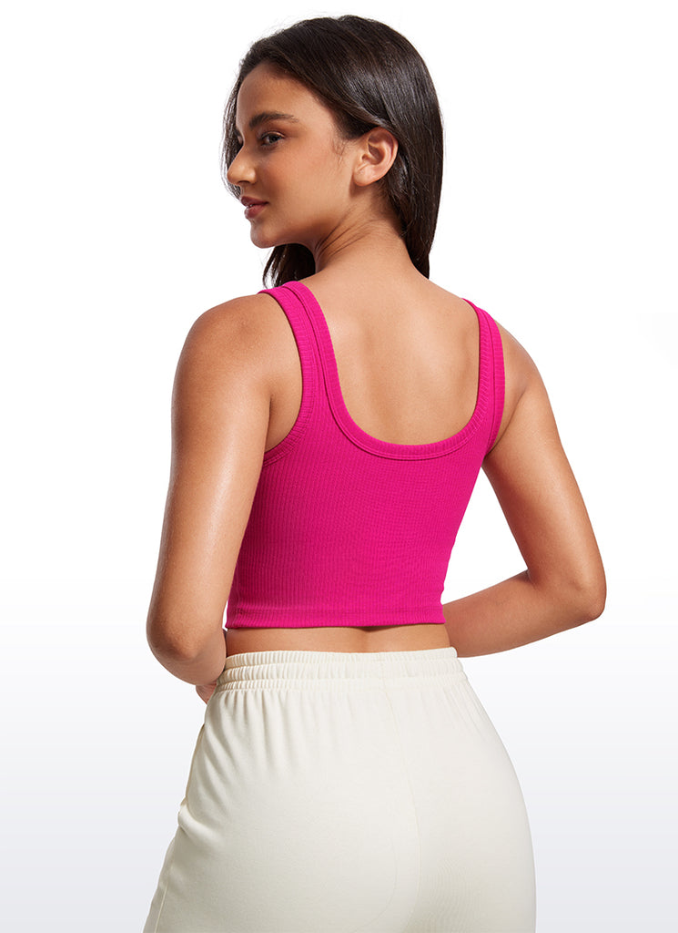 CRZ YOGA Women Longline U Neck Medium Impact Ribbed Sports Bras White Apricot