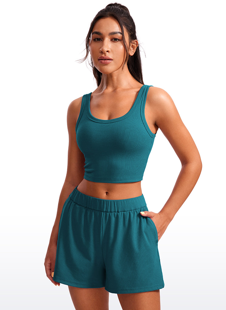 CRZ YOGA Women Longline U Neck Medium Impact Ribbed Sports Bras Taupe