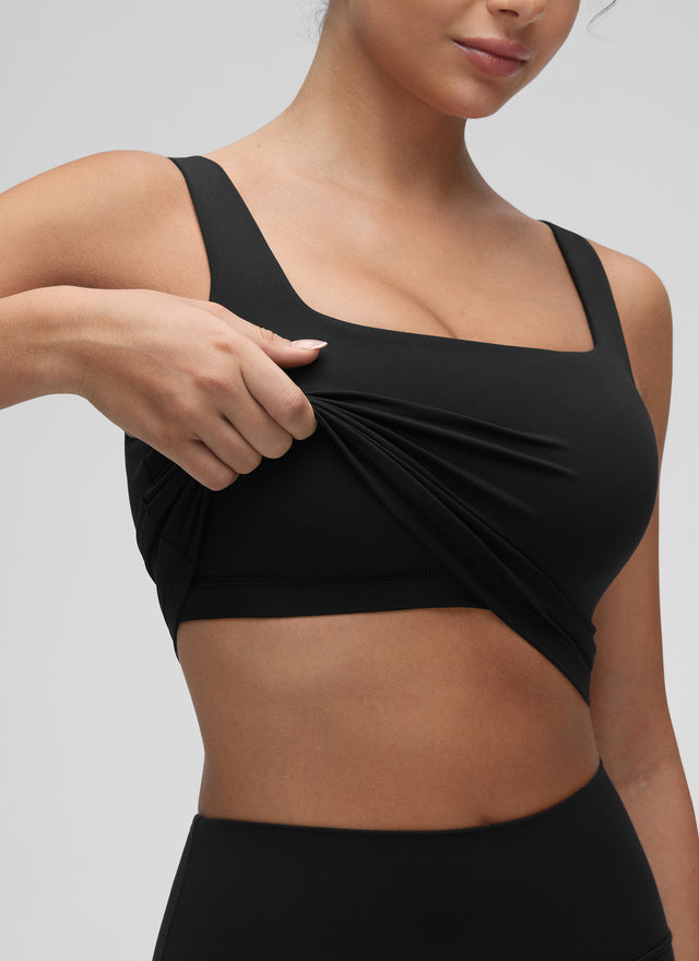 CRZ YOGA Women's Yoga Low Impact Butterluxe Longline Bra Square Neck Black @model_info:Anano