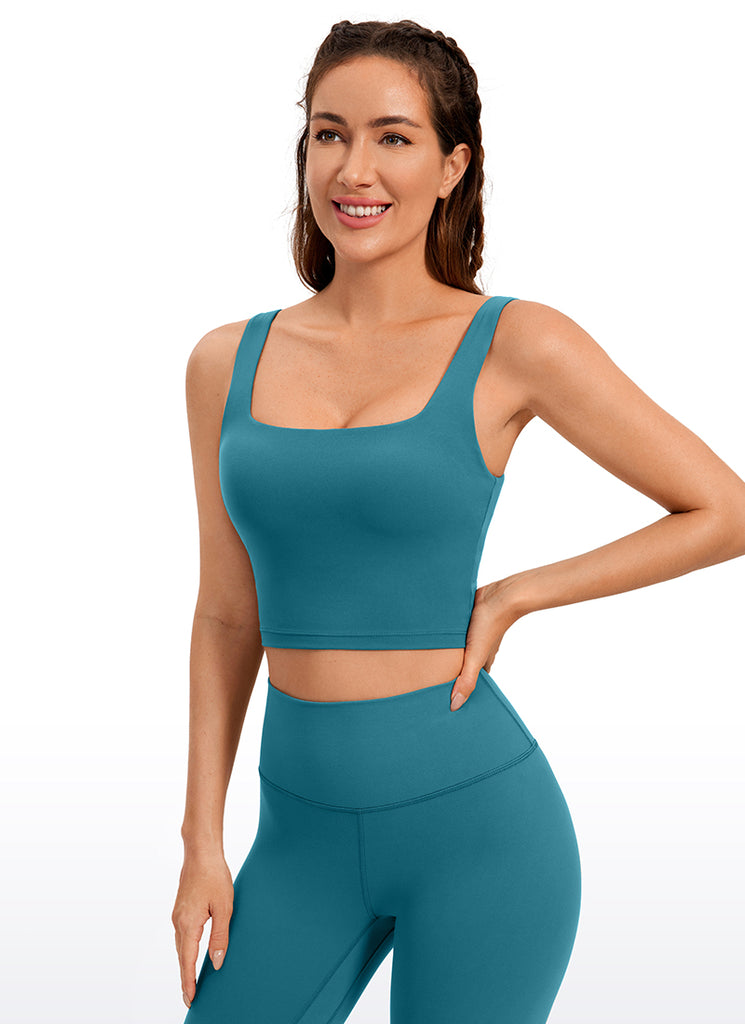 CRZ YOGA Women's Yoga Low Impact Butterluxe Longline Bra Square Neck Taupe