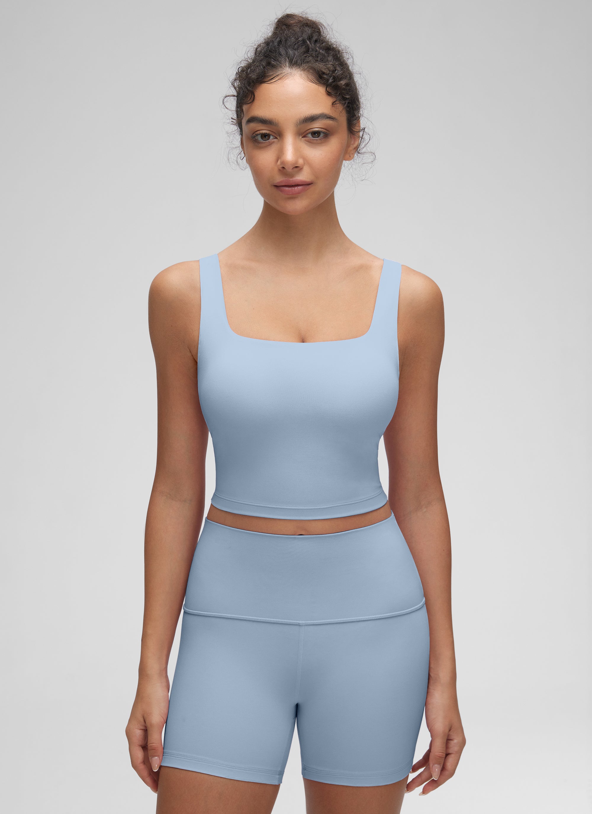 CRZ YOGA Women's Yoga Low Impact Butterluxe Longline Bra Square Neck Cambric Blue