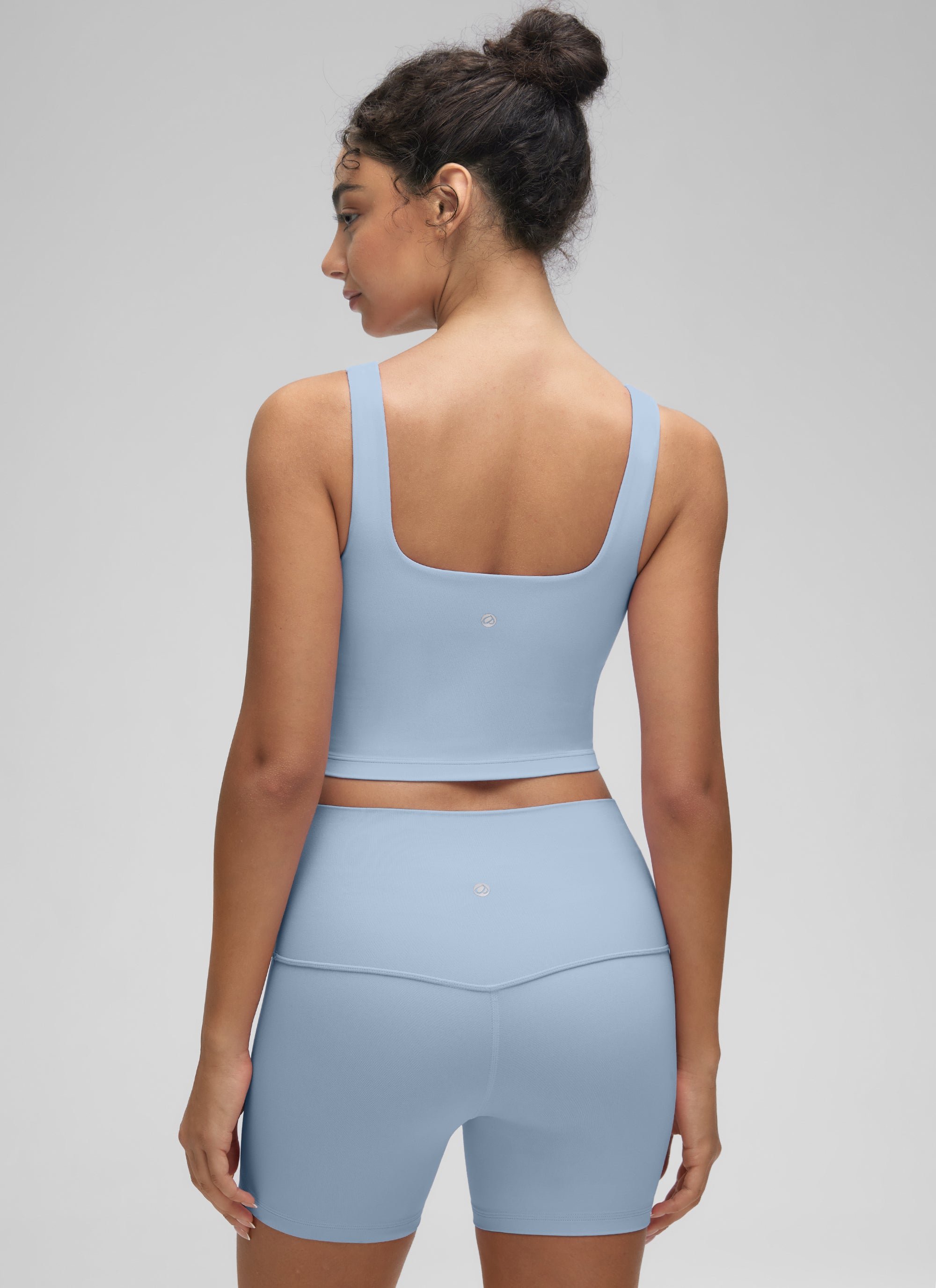 CRZ YOGA Women's Yoga Low Impact Butterluxe Longline Bra Square Neck Cambric Blue