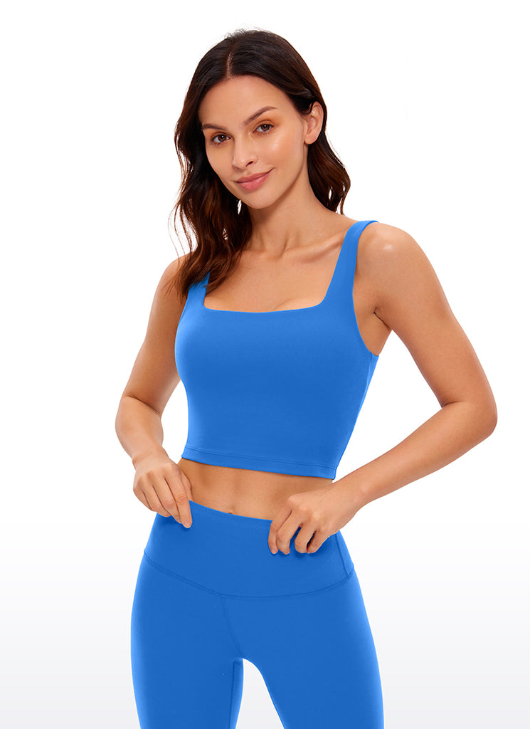 CRZ YOGA Women's Yoga Low Impact Butterluxe Longline Bra Square Neck True Navy