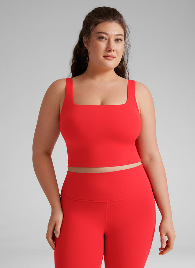 CRZ YOGA Women's Yoga Low Impact Butterluxe Longline Bra Square Neck Deep Red @model_info:Victoria