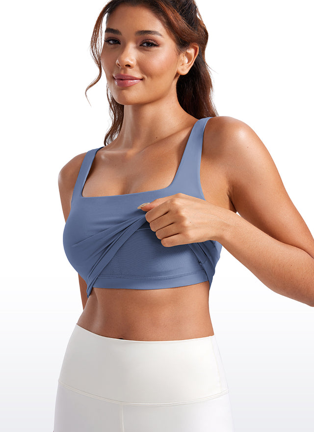 CRZ YOGA Women's Yoga Low Impact Butterluxe Longline Bra Square Neck Oasis Blue