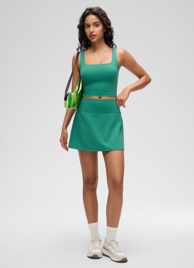 CRZ YOGA Women's Yoga Low Impact Butterluxe Longline Bra Square Neck Cascadia Green @model_info:Liss