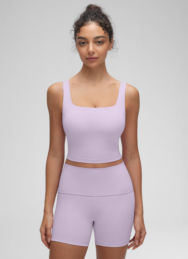 CRZ YOGA Women's Yoga Low Impact Butterluxe Longline Bra Square Neck Lilac Air