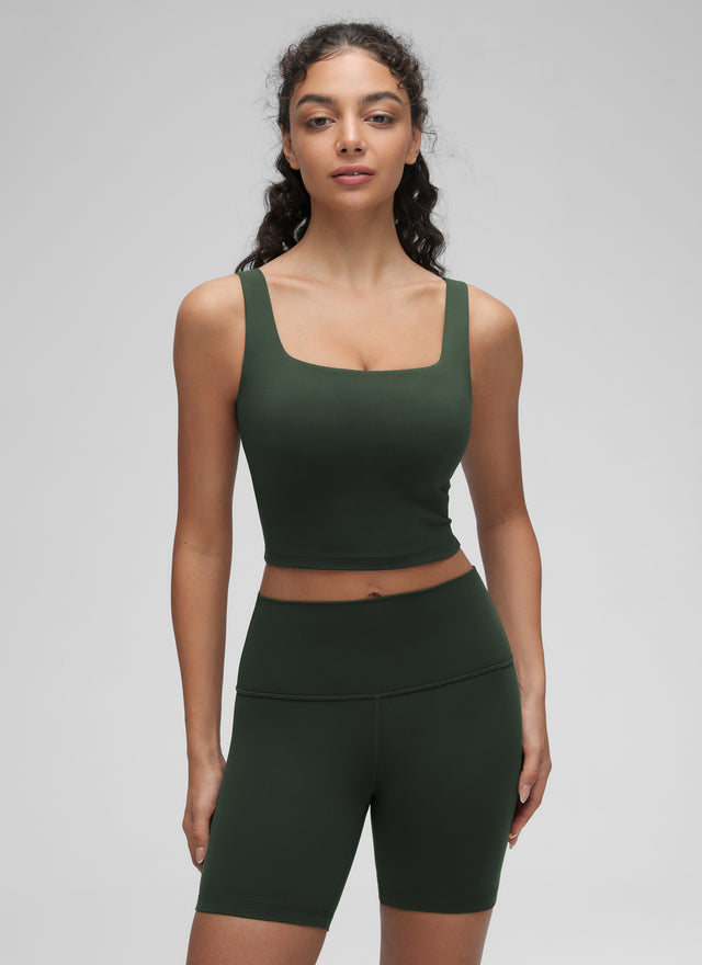 CRZ YOGA Women's Yoga Low Impact Butterluxe Longline Bra Square Neck Legend Green @model_info:Anano