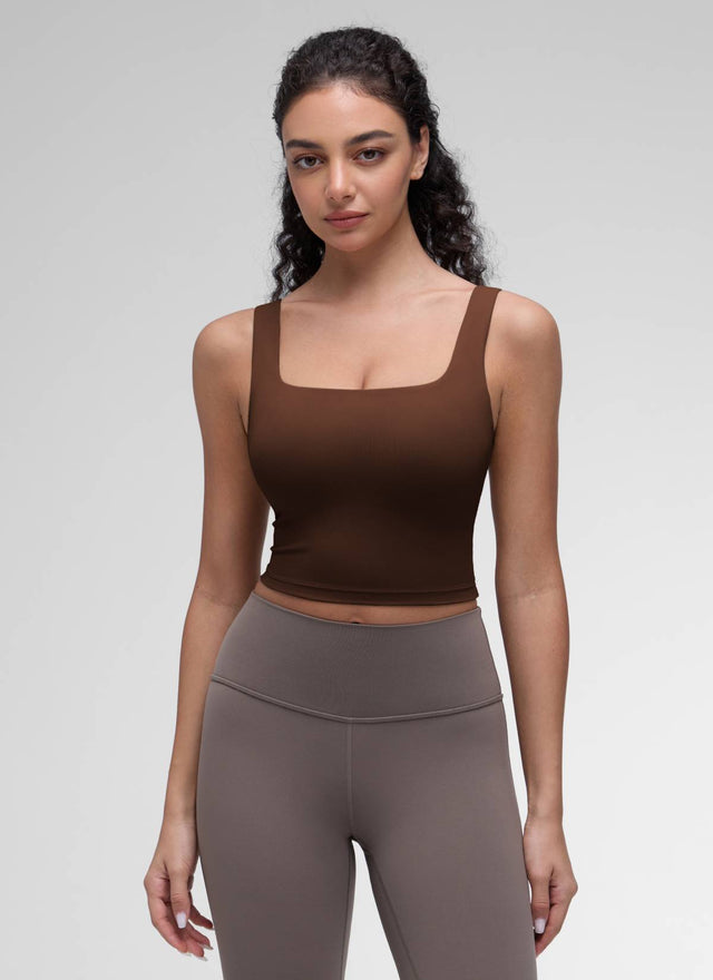 CRZ YOGA Women's Yoga Low Impact Butterluxe Longline Bra Square Neck Lava Brown @model_info:Anano