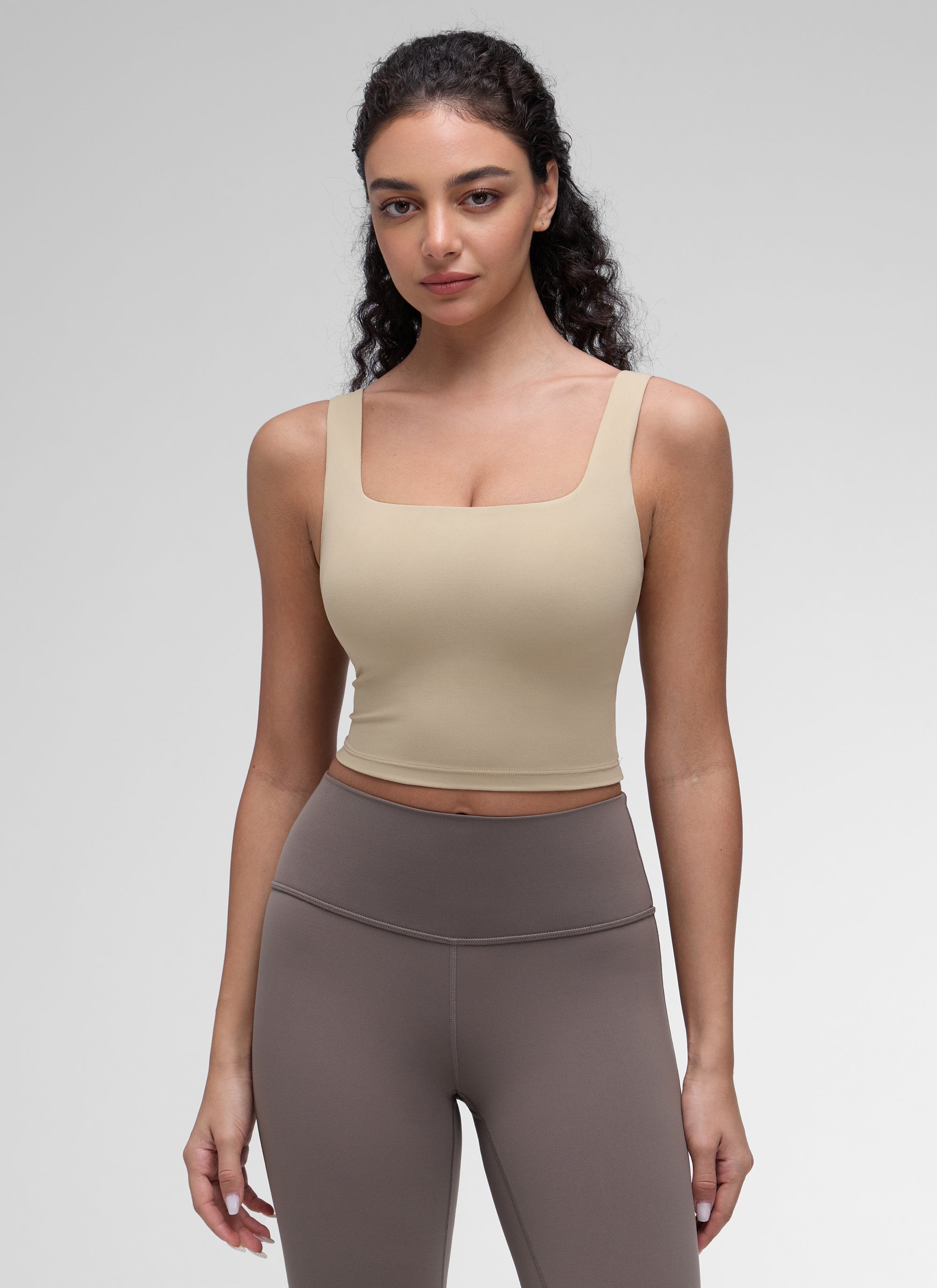 CRZ YOGA Women's Yoga Low Impact Butterluxe Longline Bra Square Neck Oak