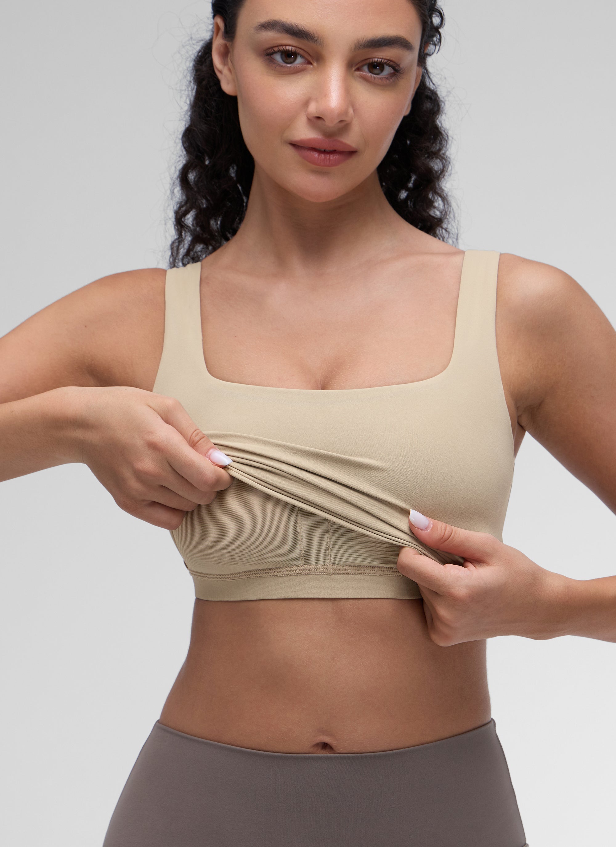 CRZ YOGA Women's Yoga Low Impact Butterluxe Longline Bra Square Neck Oak