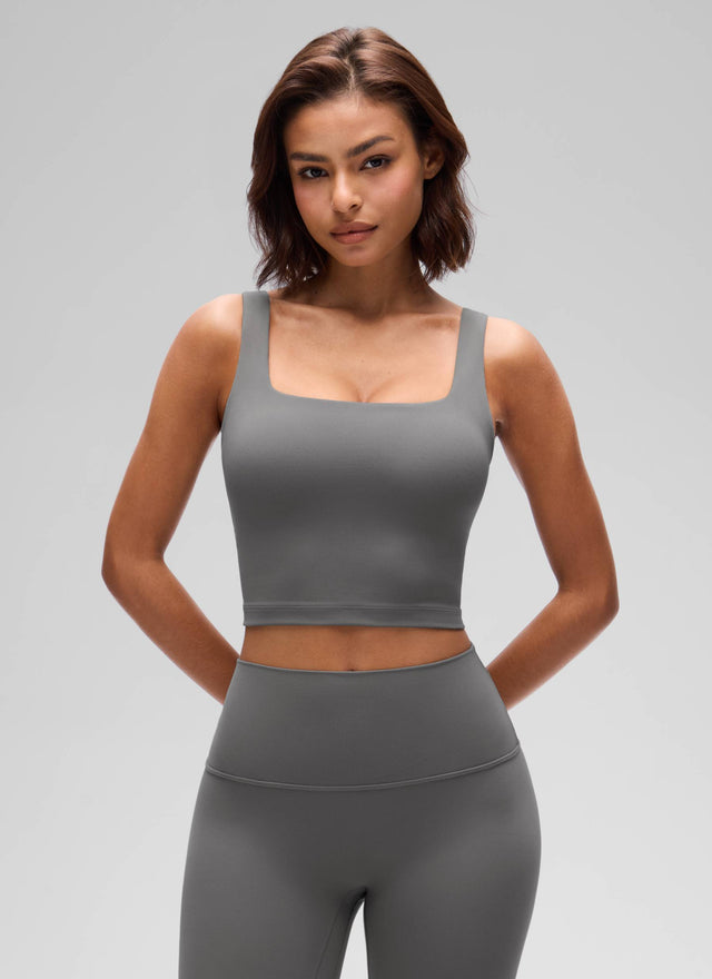 CRZ YOGA Women's Yoga Low Impact Butterluxe Longline Bra Square Neck Ash Grey @model_info:Tati