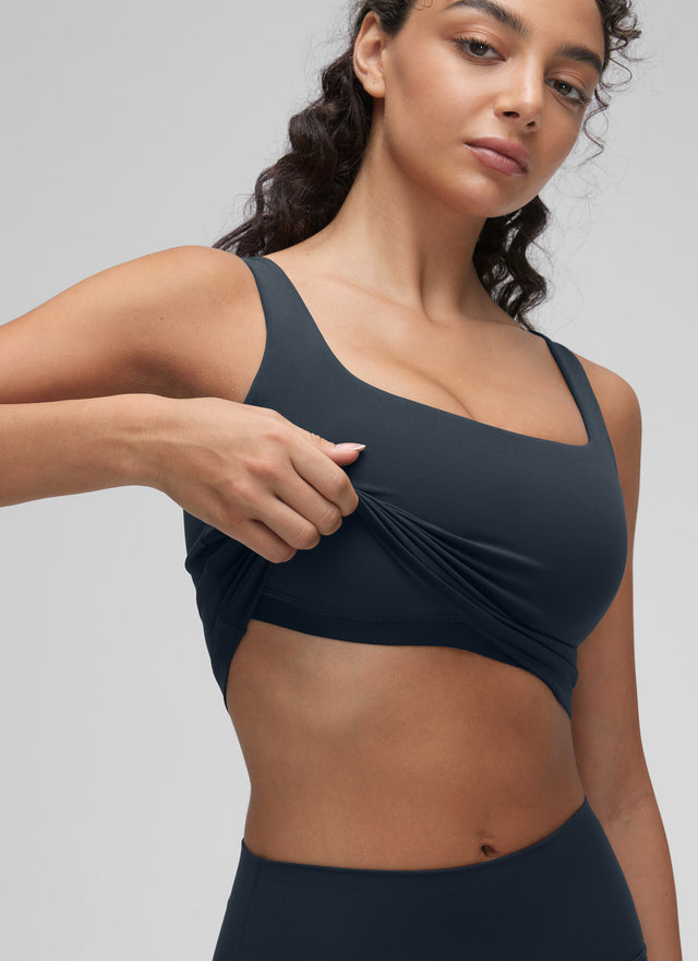 CRZ YOGA Women's Yoga Low Impact Butterluxe Longline Bra Square Neck True Navy @model_info:Anano