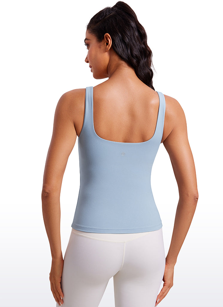 CRZ YOGA Women's SlimFit Tops Butterluxe Built-in Bra U Neck Tanks Sparkle Blue