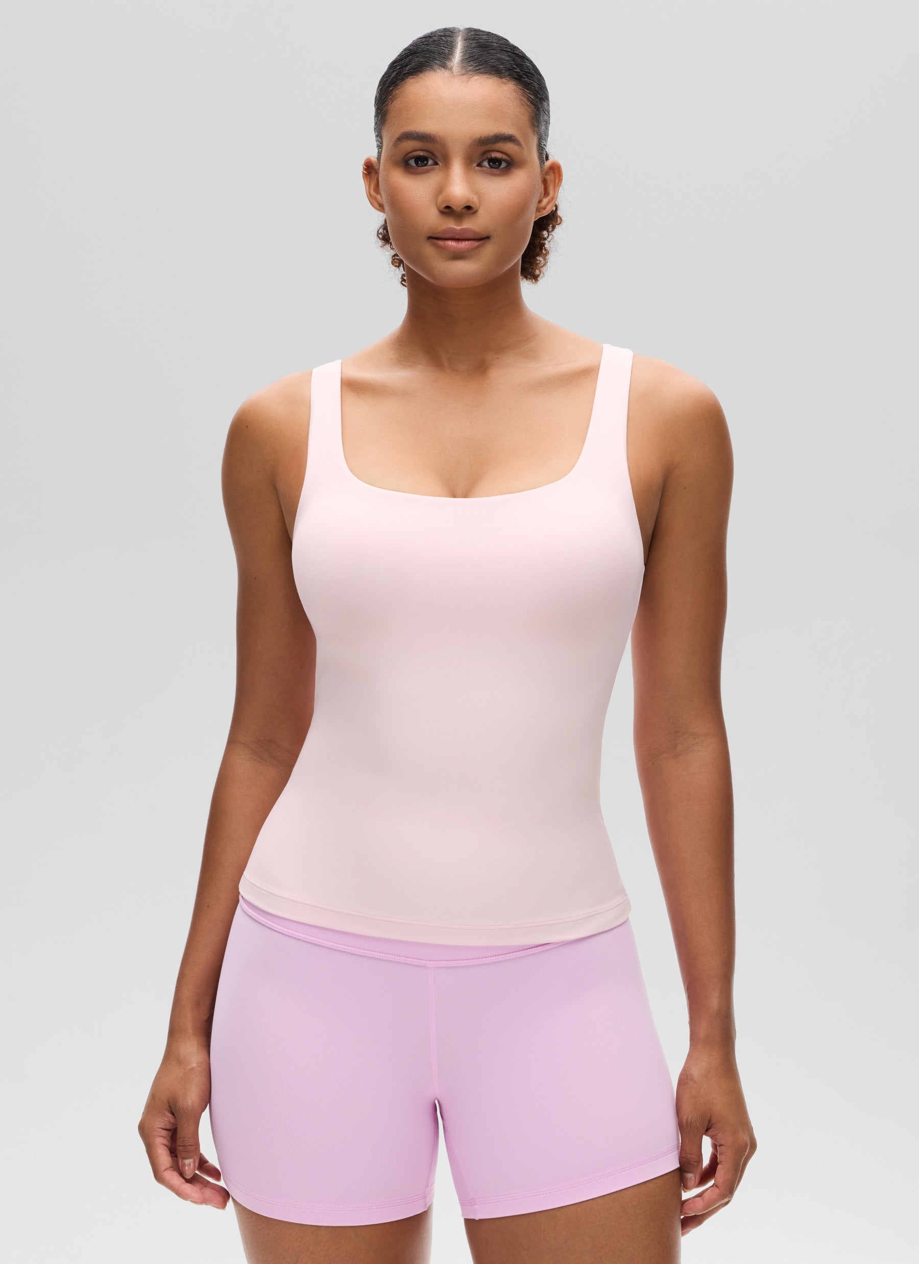 CRZ YOGA Women's SlimFit Tops Butterluxe Built-in Bra U Neck Tanks Strawberry Pink
