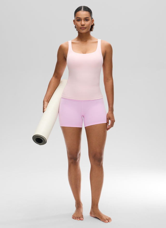 CRZ YOGA Women's SlimFit Tops Butterluxe Built-in Bra U Neck Tanks Strawberry Pink