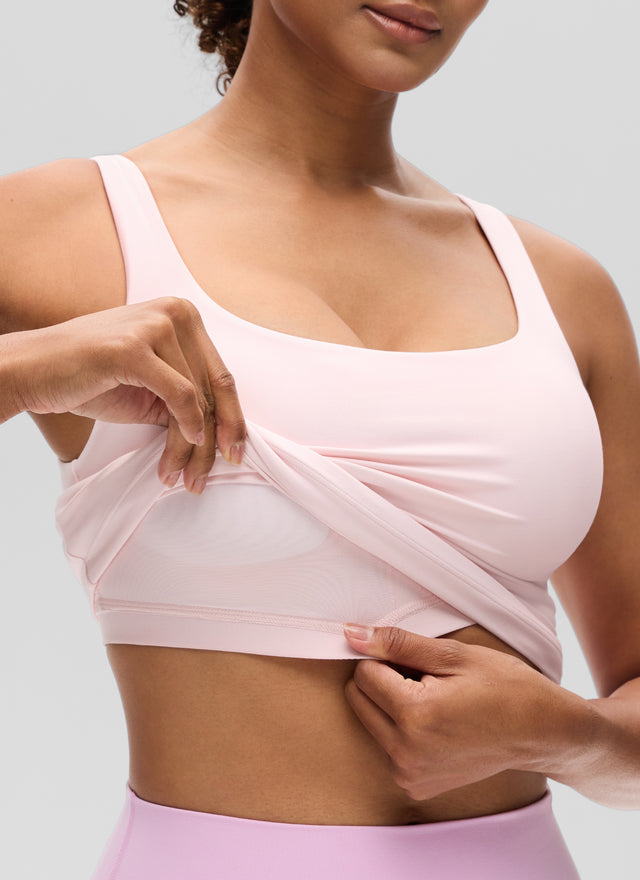 CRZ YOGA Women's SlimFit Tops Butterluxe Built-in Bra U Neck Tanks Strawberry Pink