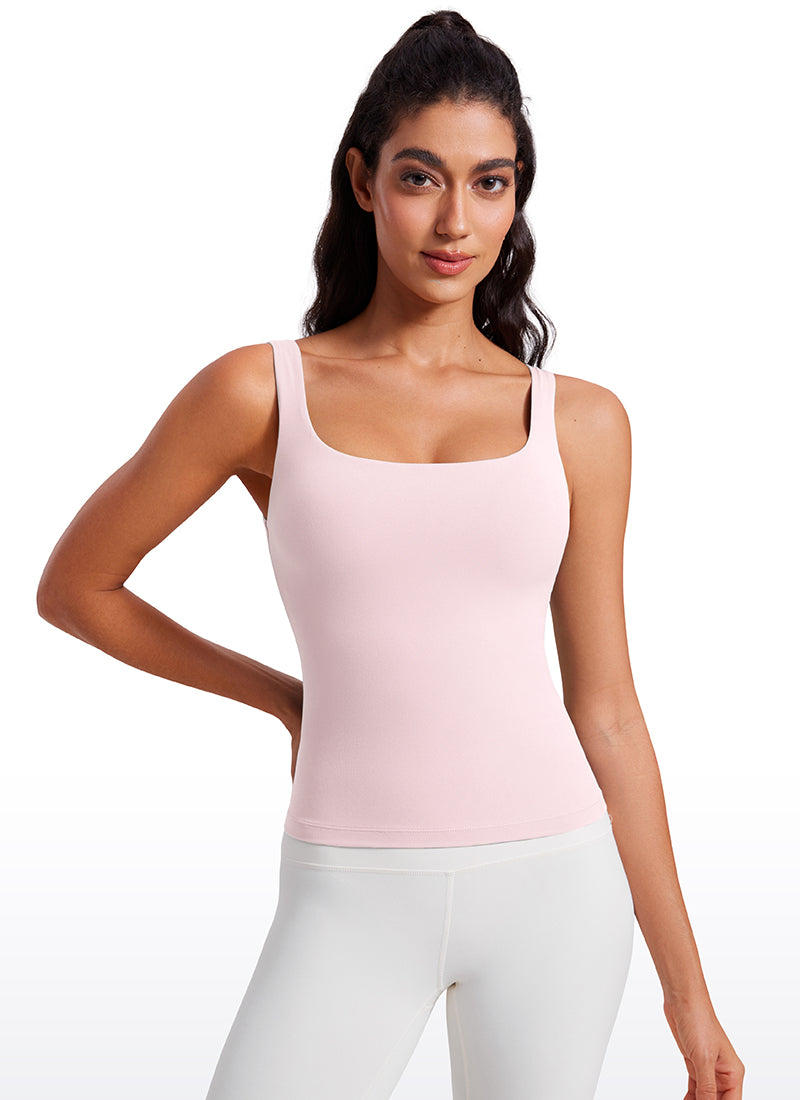 CRZ YOGA Women's SlimFit Tops Butterluxe Built-in Bra U Neck Tanks Strawberry Pink