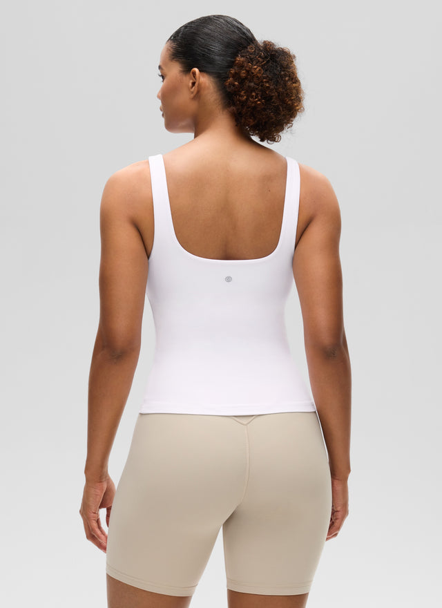 CRZ YOGA Women's SlimFit Tops Butterluxe Built-in Bra U Neck Tanks White