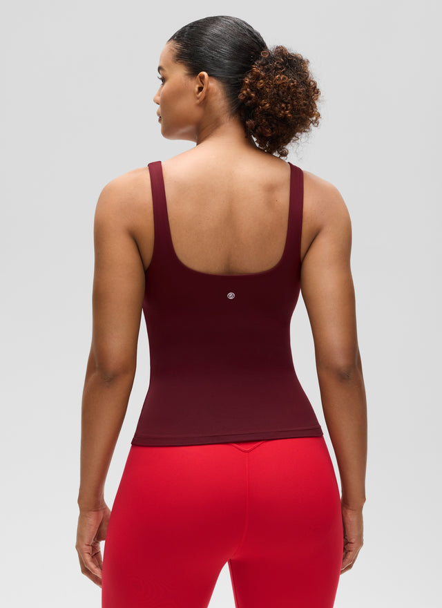 CRZ YOGA Women's SlimFit Tops Butterluxe Built-in Bra U Neck Tanks Red Merlot