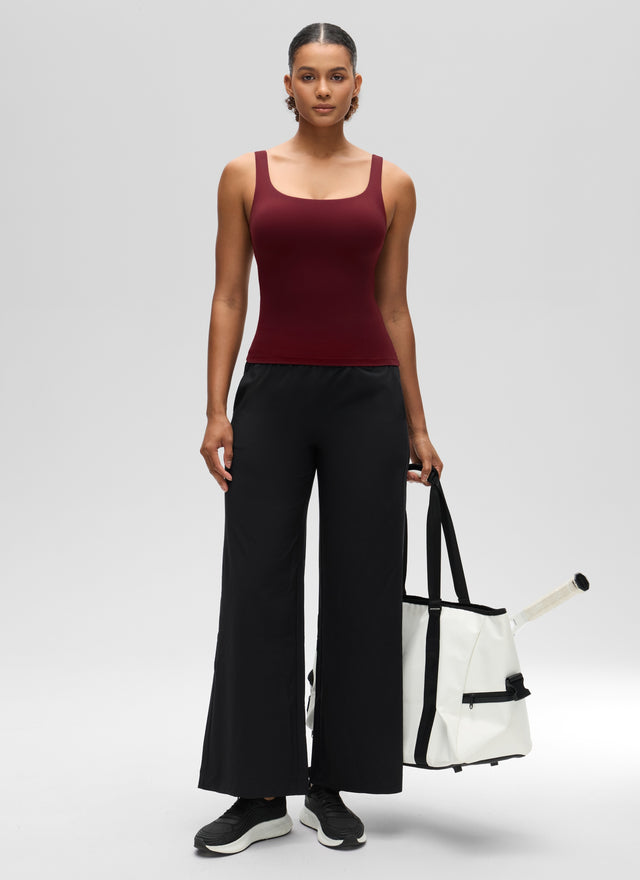 CRZ YOGA Women's SlimFit Tops Butterluxe Built-in Bra U Neck Tanks Red Merlot