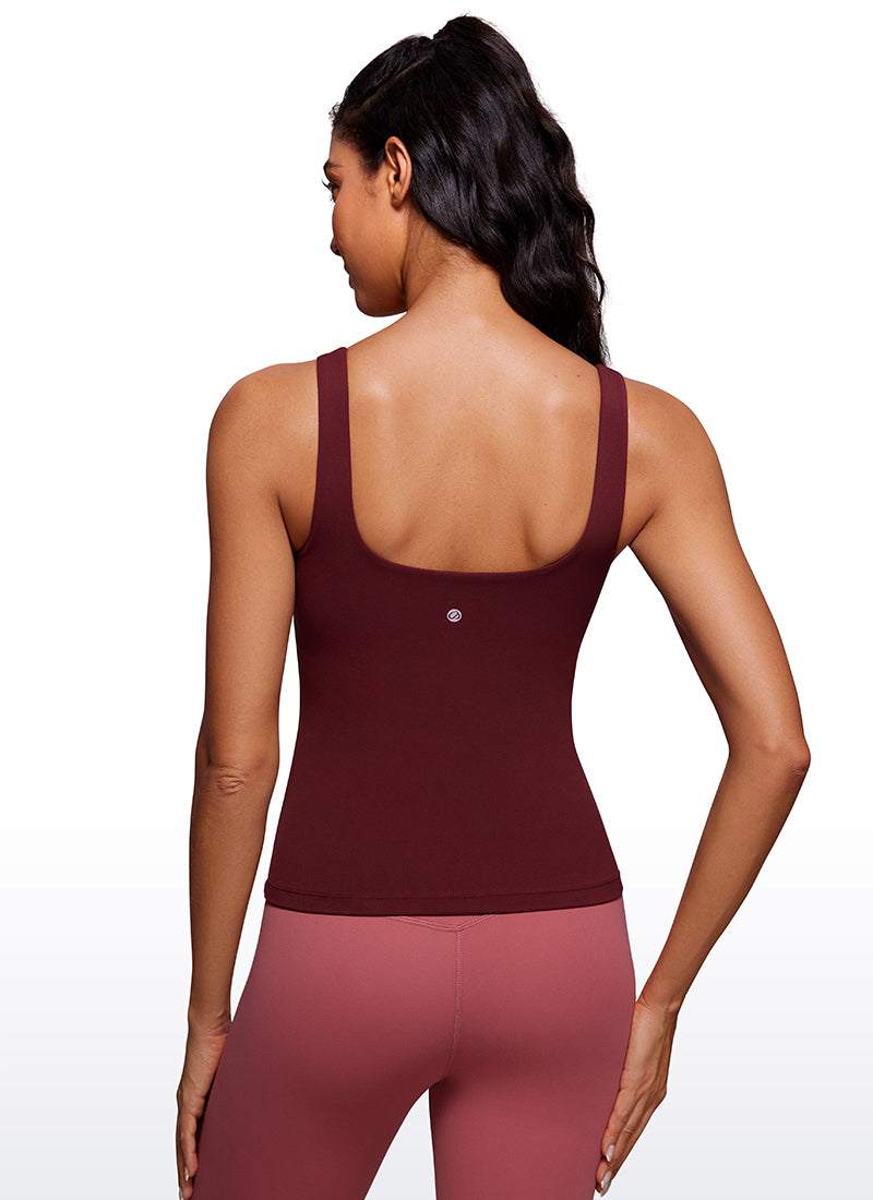 CRZ YOGA Women's SlimFit Tops Butterluxe Built-in Bra U Neck Tanks Red Merlot