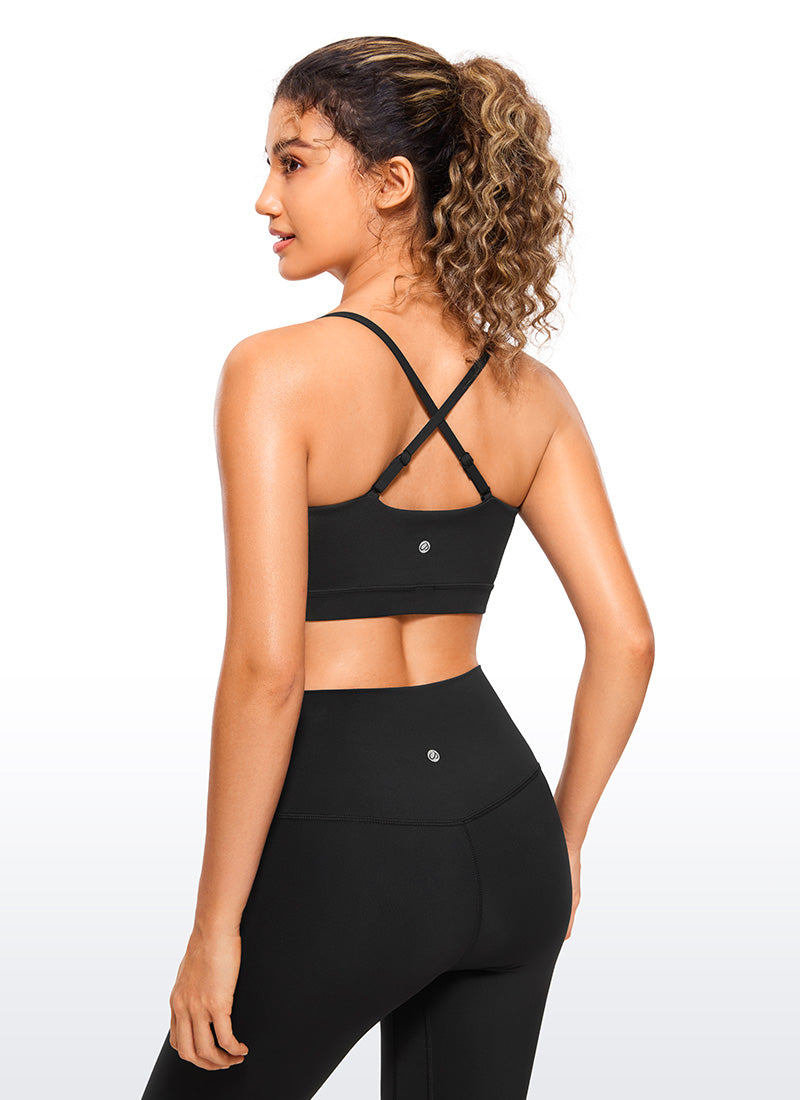 CRZ YOGA Womens Butterluxe  Adjustable Spaghetti Thin Strap Sports Bra Black