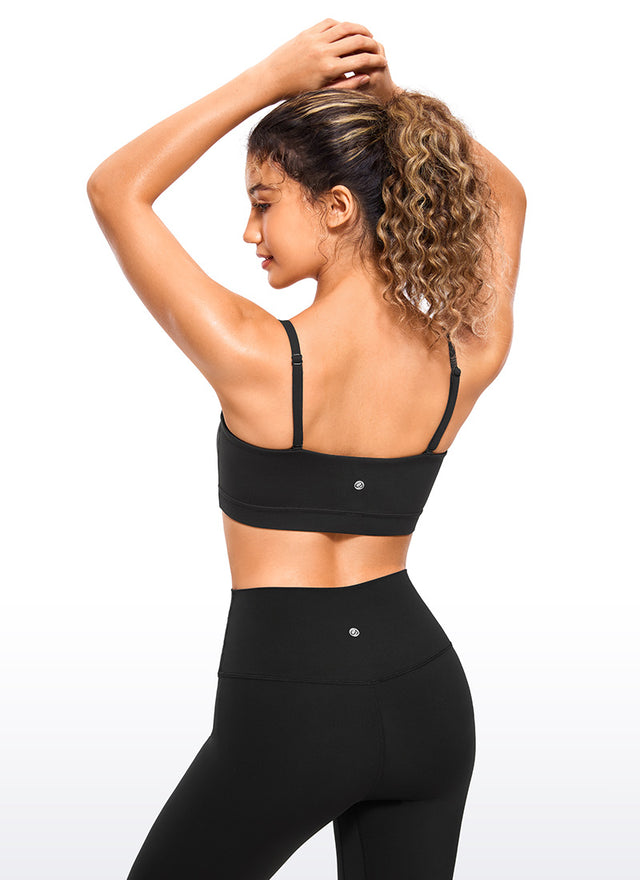 CRZ YOGA Womens Butterluxe  Adjustable Spaghetti Thin Strap Sports Bra Black