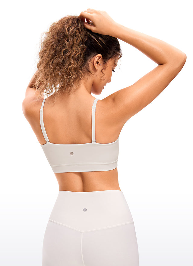 CRZ YOGA Womens Butterluxe  Adjustable Spaghetti Thin Strap Sports Bra White Apricot