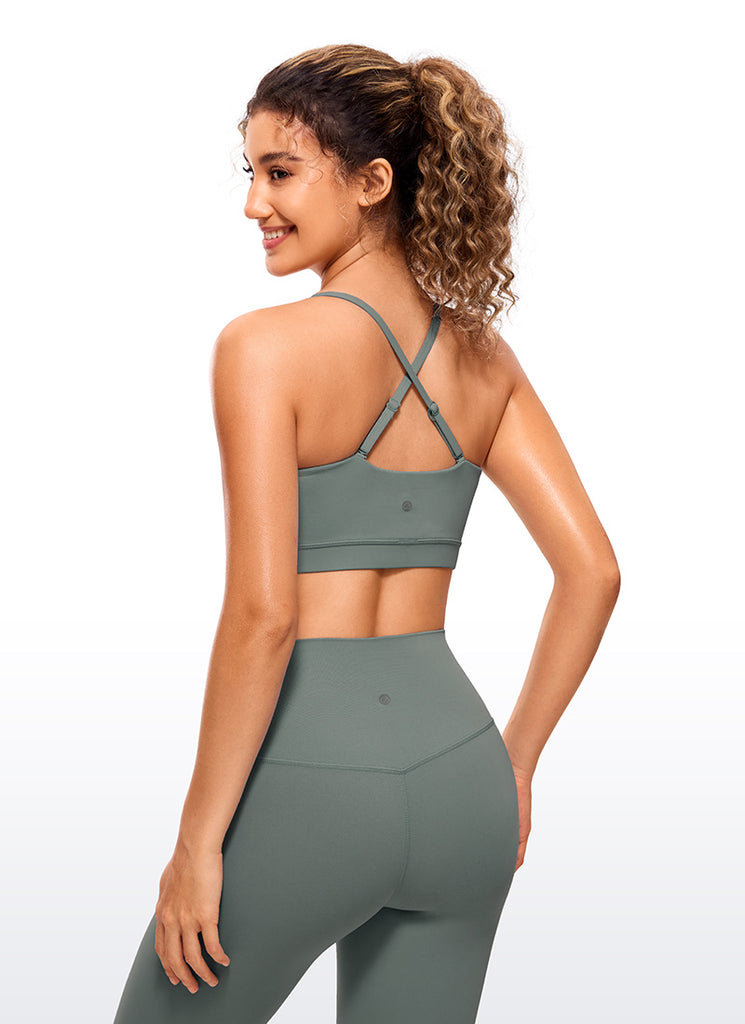 CRZ YOGA Womens Butterluxe  Adjustable Spaghetti Thin Strap Sports Bra Grey Sage