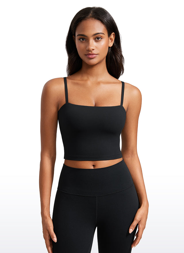 CRZ YOGA Womens Butterluxe Longline Adjustable Thin Strap Sports Bra Black