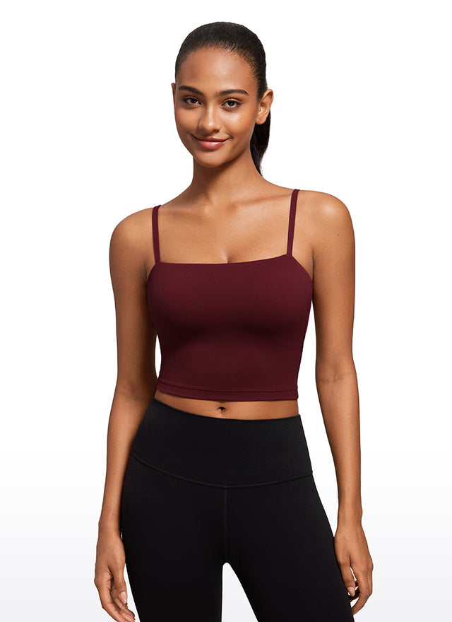 CRZ YOGA Womens Butterluxe Longline Adjustable Thin Strap Sports Bra Red Merlot @model_info:Lais