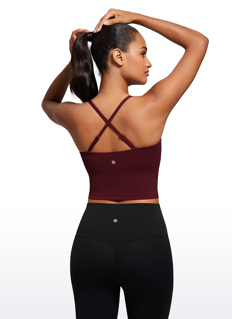 CRZ YOGA Womens Butterluxe Longline Adjustable Thin Strap Sports Bra Red Merlot