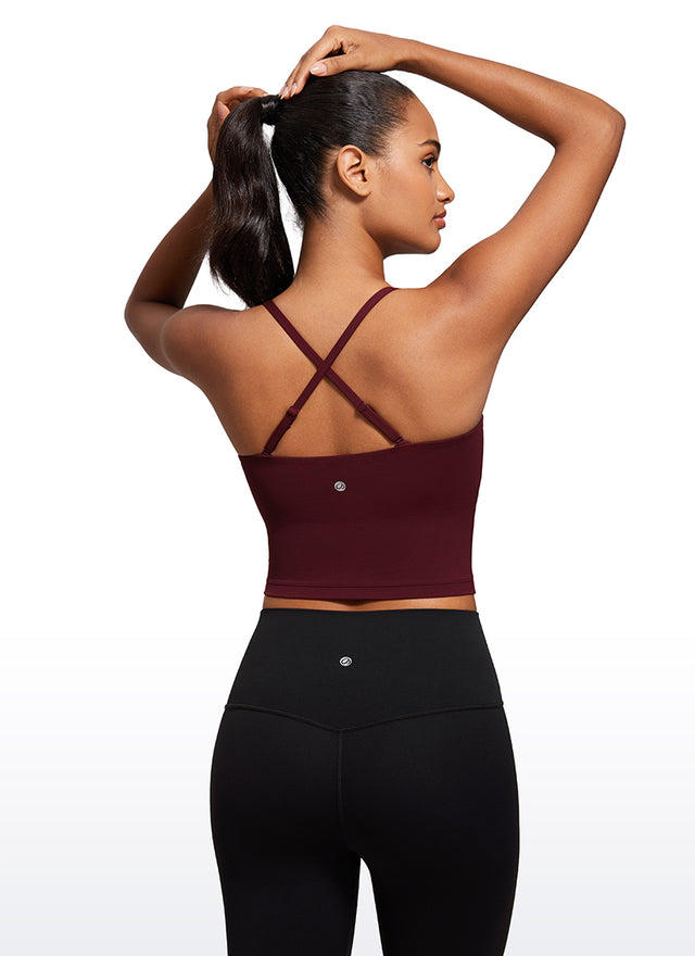 CRZ YOGA Womens Butterluxe Longline Adjustable Thin Strap Sports Bra Red Merlot