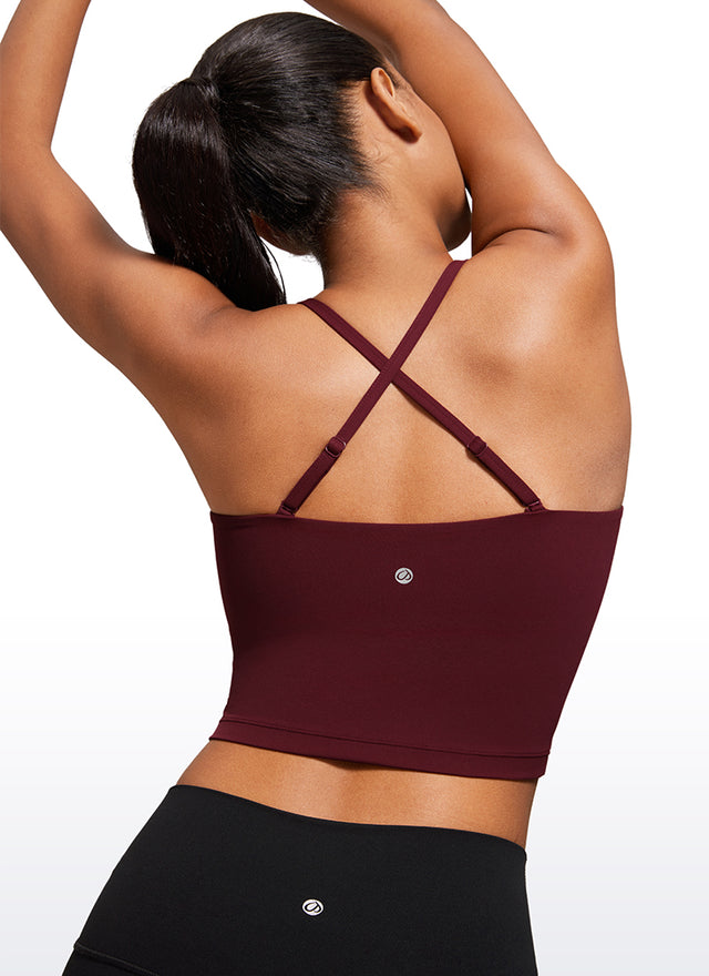 CRZ YOGA Womens Butterluxe Longline Adjustable Thin Strap Sports Bra Red Merlot @model_info:Lais