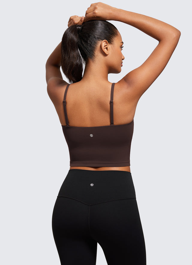 CRZ YOGA Womens Butterluxe Longline Adjustable Thin Strap Sports Bra Hot Fudge Brown