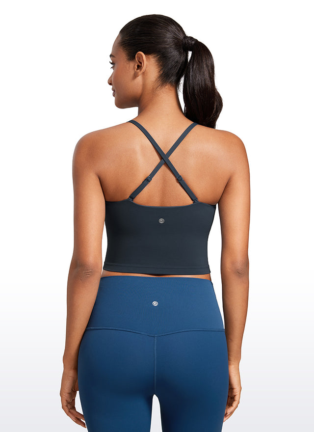 CRZ YOGA Womens Butterluxe Longline Adjustable Thin Strap Sports Bra True Navy