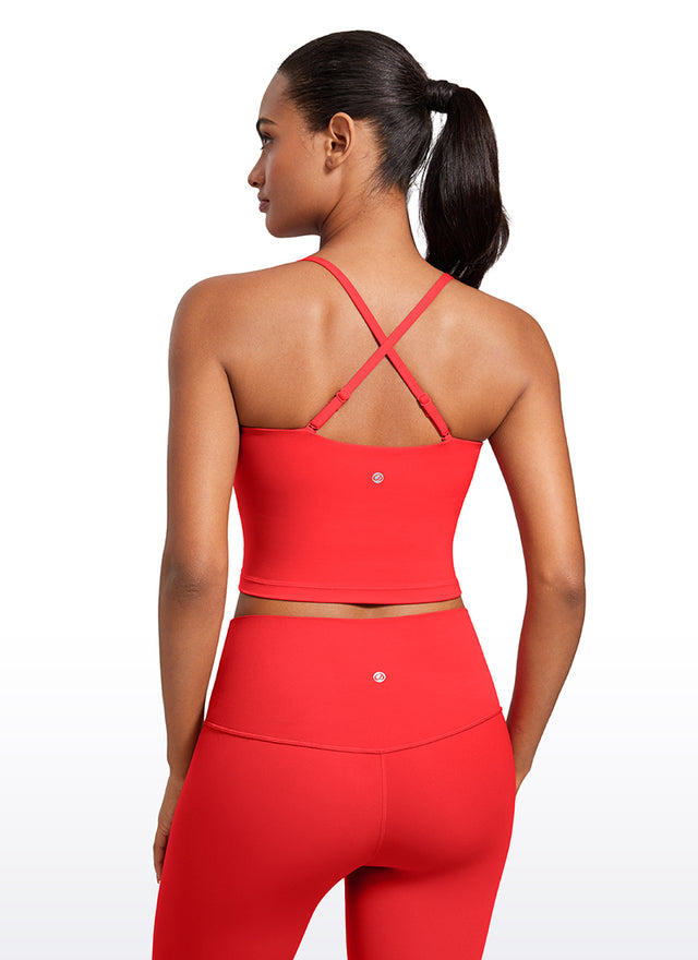 CRZ YOGA Womens Butterluxe Longline Adjustable Thin Strap Sports Bra Deep Red