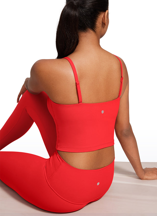 CRZ YOGA Womens Butterluxe Longline Adjustable Thin Strap Sports Bra Deep Red