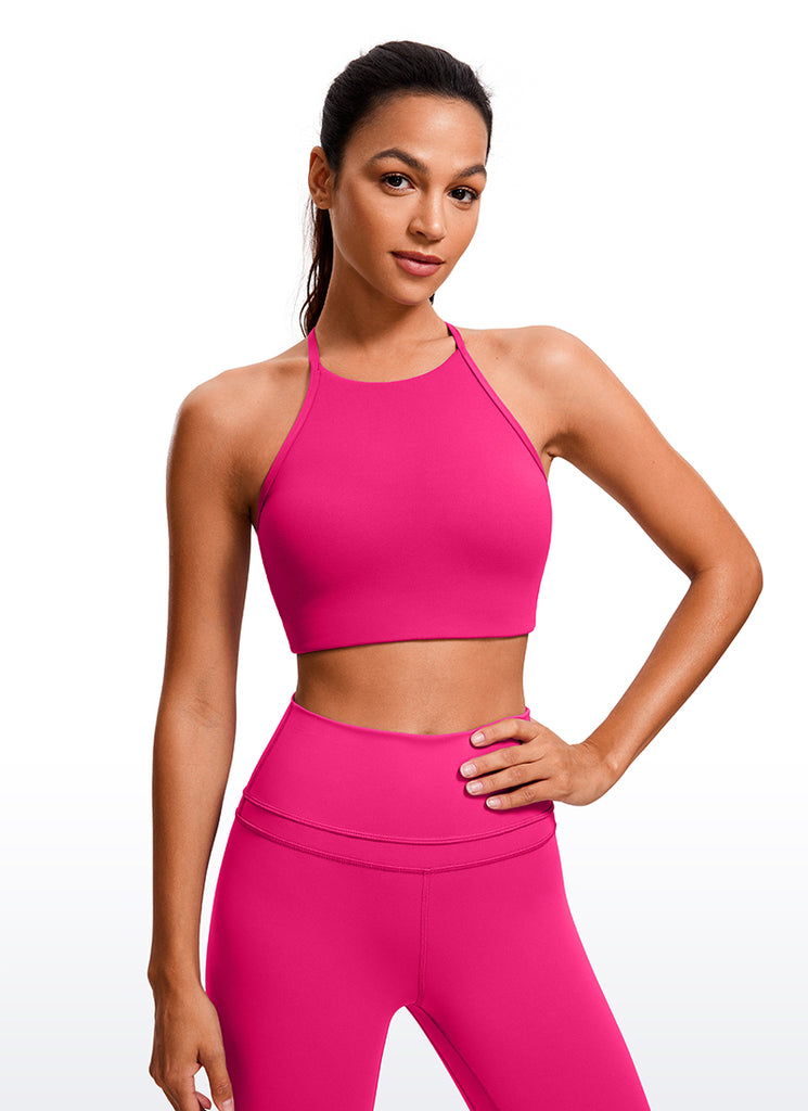 CRZ YOGA Butterluxe Womens High Neck Y Racerback Sports Bra Thin Strap Hibiscus Purple