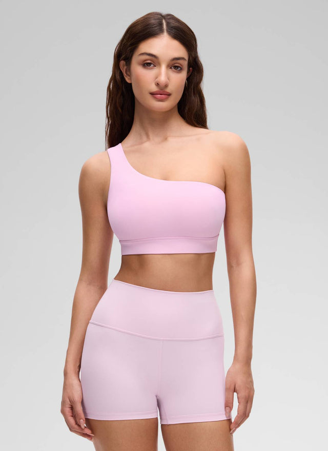 CRZ YOGA Butterluxe Womens One Shoulder Sports Bra Asymmetrical Padded Vita Pink @model_info:Inga