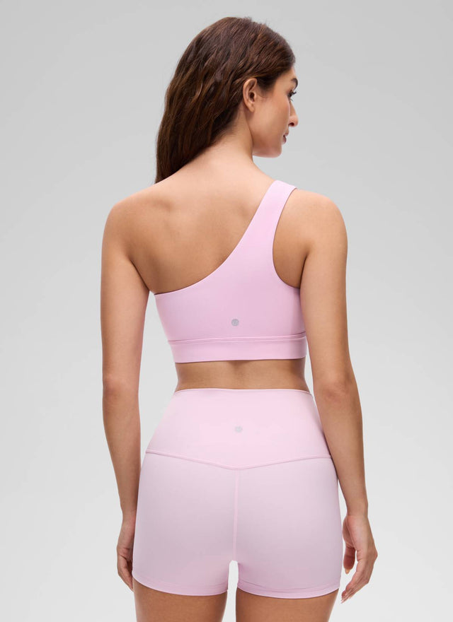 CRZ YOGA Butterluxe Womens One Shoulder Sports Bra Asymmetrical Padded Vita Pink @model_info:Inga
