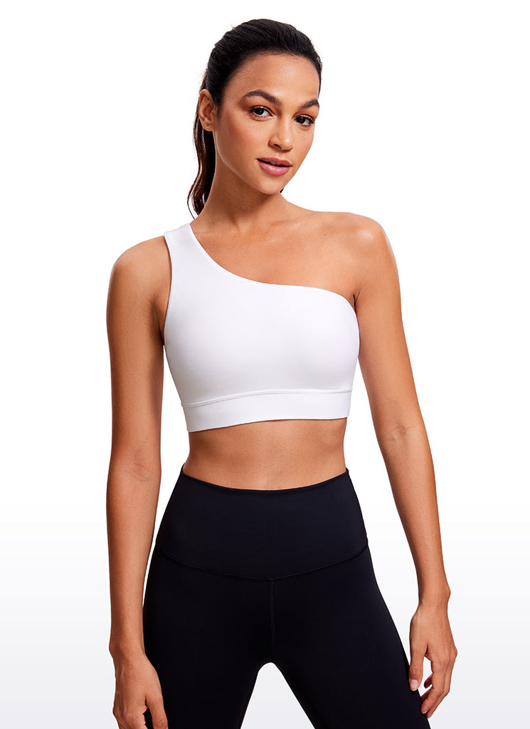 CRZ YOGA Butterluxe Womens One Shoulder Sports Bra Asymmetrical Padded White