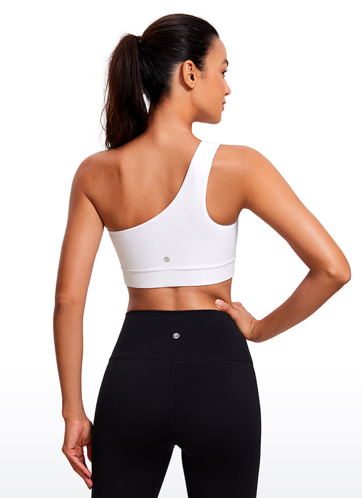CRZ YOGA Butterluxe Womens One Shoulder Sports Bra Asymmetrical Padded White