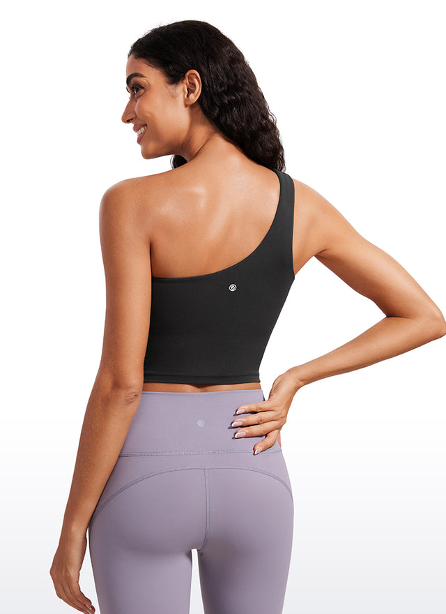 CRZ YOGA Butterluxe Women's One Shoulder Longline Sports Bra Black