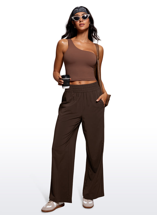 CRZ YOGA Butterluxe Women's One Shoulder Longline Sports Bra Coffee Brown