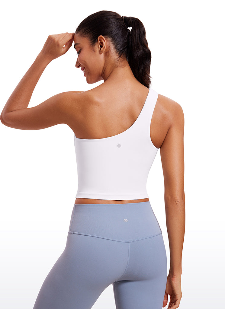 CRZ YOGA Butterluxe Women's One Shoulder Longline Sports Bra Coffee Brown